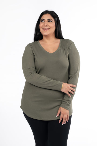 Ribbed Long Sleeve V-Neck