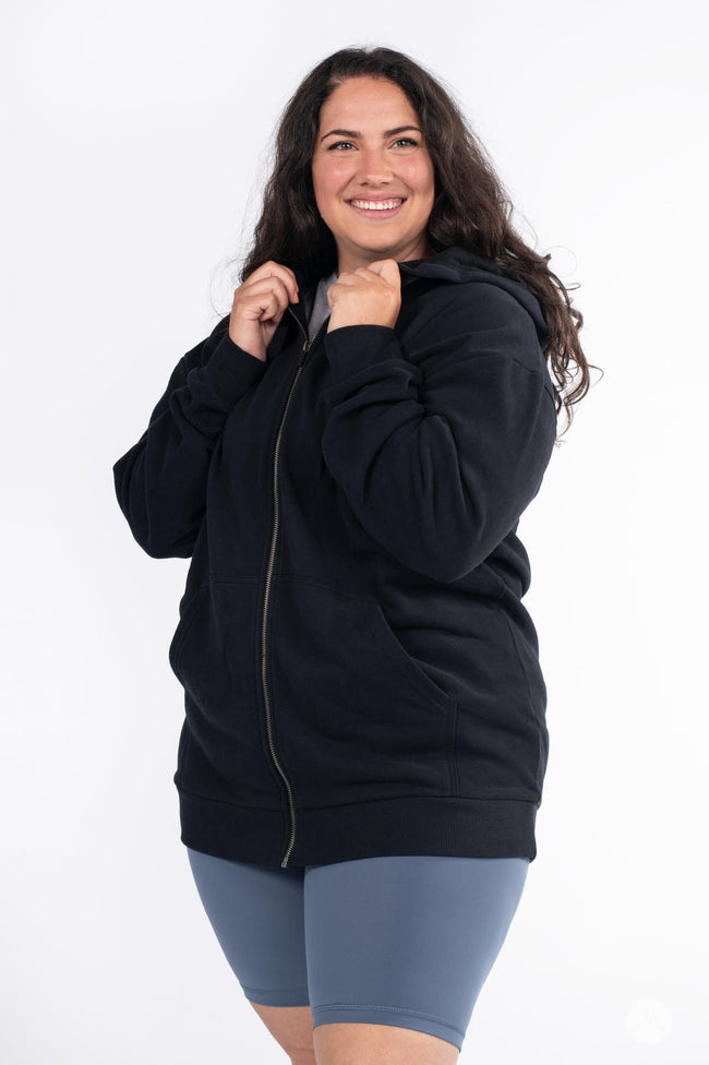 Plus size black hot sale zip hoodie